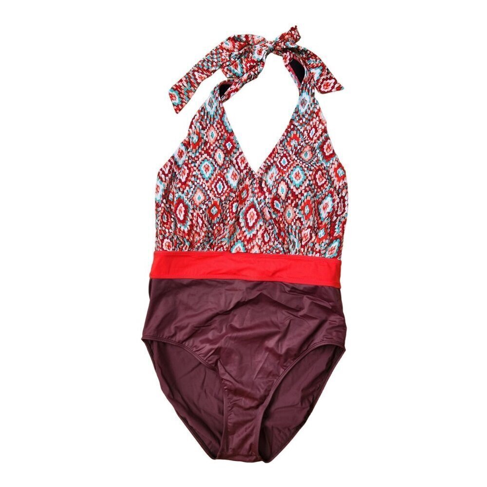Keeprone Halter One-Piece Swimsuit Colorful Pink Slimming Women's 12